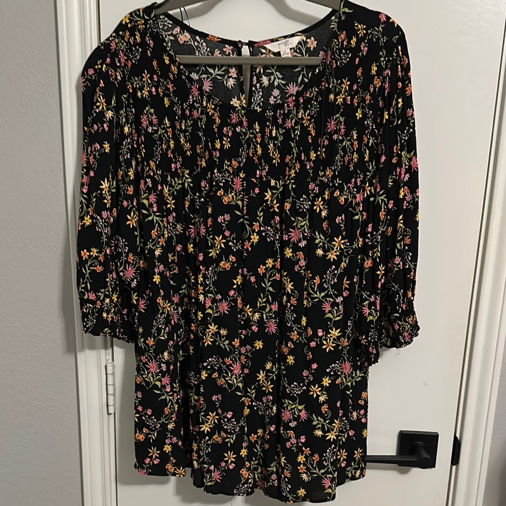 Terra & Sky Floral Black Women's Top, multi color floral print 4x